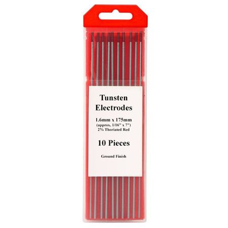 LONGEVITY THORIATED TUNGSTEN 2% RED 1/16"(1.6mm), 10-Pack 880008